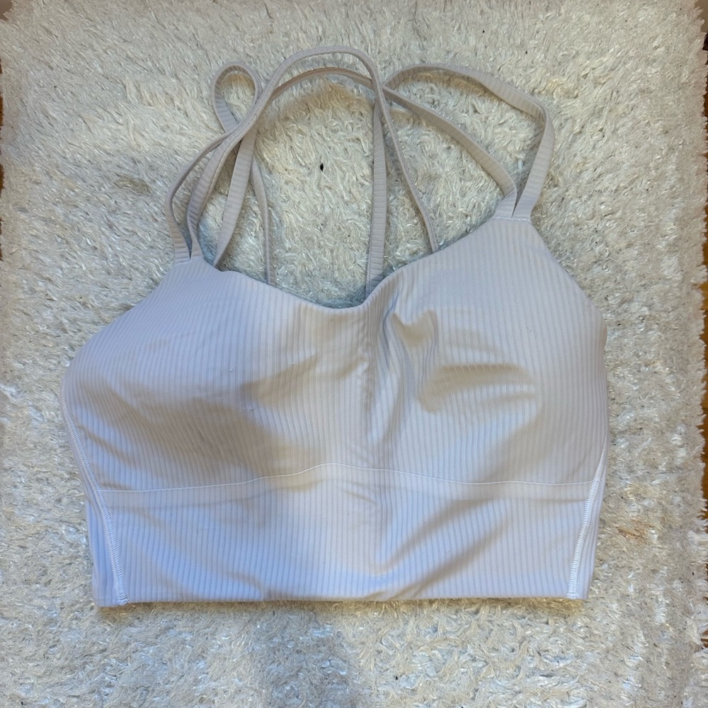 White Ribbed Strappy Sports Bra